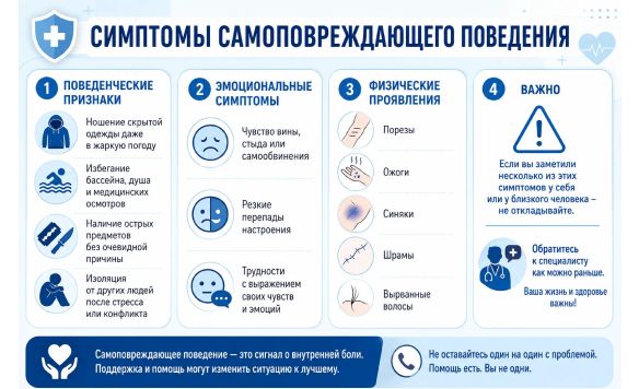 Симптомы самоповреждающего поведения инфографика